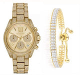 Michael Kors Mini Bradshaw Crystals Gold Dial Gold Steel Strap Watch For Women - MK6494 Authentic Buy Shop Now