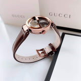Gucci G Interlocking Brown Dial Brown Leather Strap Watch For Women - YA133504 Authentic Buy Shop Now