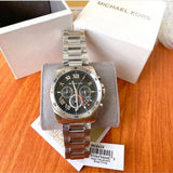 Michael Kors Brecken Chronograph Quartz Black Dial Silver Steel Strap Watch For Men - MK8438 Authentic Buy Shop Now