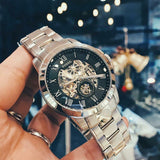 Fossil Grant Skeleton Black Dial Silver Steel Strap Watch for Men - ME3055 Authentic Buy Shop Now