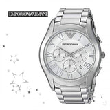 Emporio Armani Valente Chronograph Silver Dial Silver Steel Strap Watch For Men - AR11081 Authentic Buy Shop Now