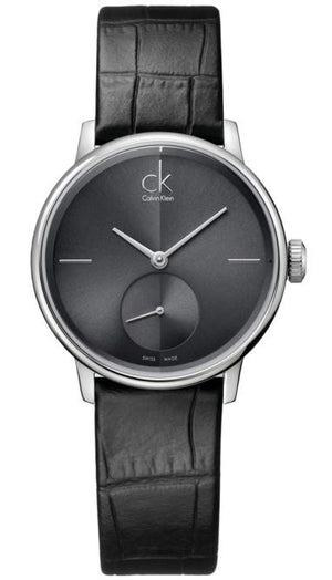 Calvin Klein Accent Black Dial Black Leather Strap Watch for Women - K2Y2Y1C3 Authentic Buy Shop Now