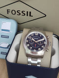 Fossil Pilot 54 Chronograph Navy Blue Dial Silver Steel Strap Watch for Men - FS5203 Authentic Buy Shop Now