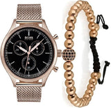 Hugo Boss Companion Quartz Black Dial Rose Gold Mesh Bracelet Watch For Men - HB1513548 Authentic Buy Shop Now