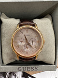 Guess Wafer Quartz Beige Dial Brown Leather Strap Watch For Men - W0496G1 Authentic Buy Shop Now
