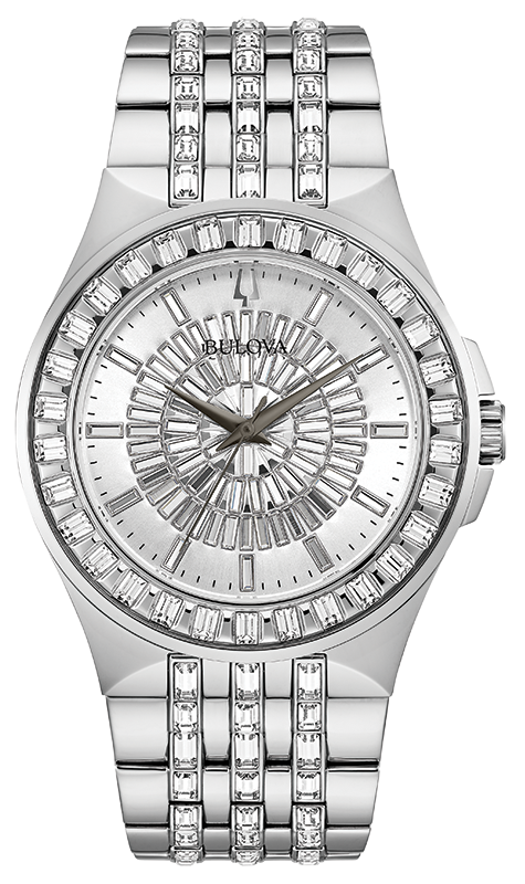 Bulova Phantom Crystal Silver Dial Silver Steel Strap Watch for Men - 96A236 Authentic Buy Shop Now