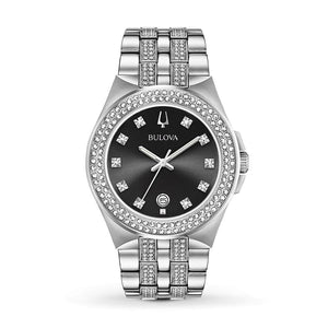 Bulova Crystal Collection Black Dial Silver Steel Strap Watch for Men - 96K102 Authentic Buy Shop Now