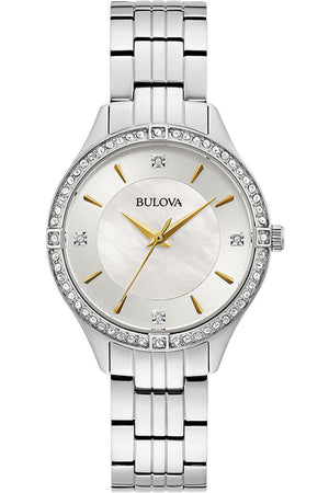 Bulova Crystal Collection Mother of Pearl Dial Silver Steel Strap Watch for Women - 96L263 Authentic Buy Shop Now