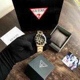 Guess Axle Multifunction Black Dial Gold Steel Strap Watch For Men - GW0488G2 Authentic Buy Shop Now