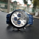 Guess Caliber Chronograph White Dial Blue Rubber Strap Watch for Men - W0864G6 Authentic Buy Shop Now