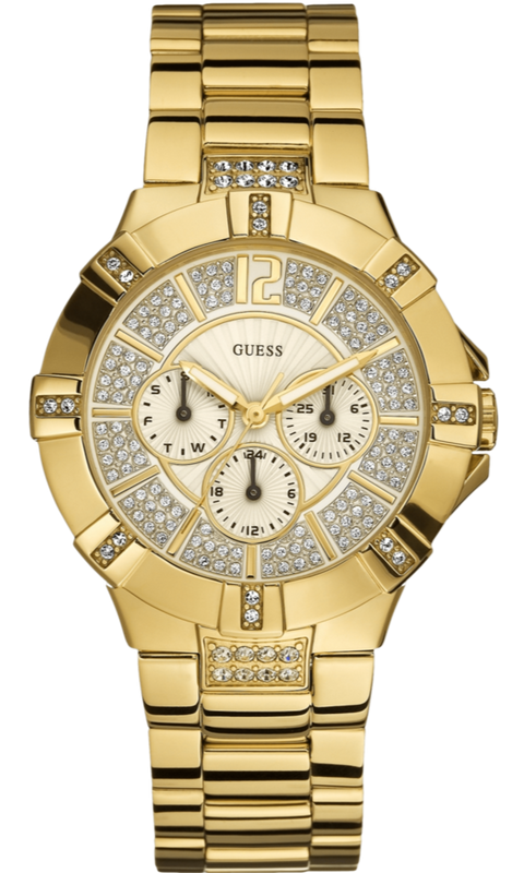 Guess Vista Diamonds Gold Dial Gold Steel Strap Watch for Women - W13573L1 Authentic Buy Shop Now
