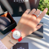 Coach Delancey White Dial Red Leather Strap Watch for Women - 14502878 Authentic Buy Shop Now