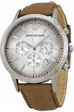 Emporio Armani Classic Chronograph Silver Dial Brown Leather Strap Watch For Men - AR2471 Authentic Buy Shop Now
