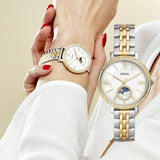Fossil Jacqueline Analog Moonphase Mother of Pearl White Dial Two Tone Steel Strap Watch for Women - ES5166 Authentic Buy Shop Now