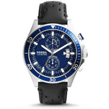 Fossil Wakefield Chronograph Blue Dial Black Leather Strap Watch for Women - CH2945 Authentic Buy Shop Now
