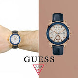 Guess Pinnacle Chronograph White Dial Blue Leather Strap Watch For Men - W0673G6 Authentic Buy Shop Now