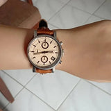 Fossil Original Boyfriend Sport Chronograph Beige Dial Brown Leather Strap Watch for Women - ES4046 Authentic Buy Shop Now