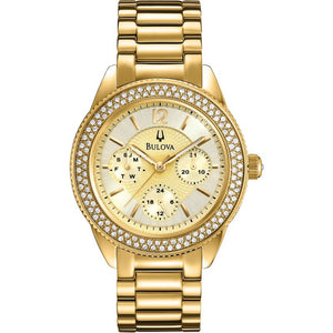 Bulova Multi Function Gold Dial Gold Steel Strap Watch for Women - 97N102 Authentic Buy Shop Now