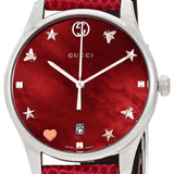 Gucci G-Timeless Mother of Pearl Red Dial Red Leather Strap Watch For Women - YA1264041 Authentic Buy Shop Now