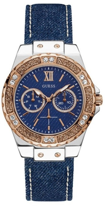 Guess Limelight Quartz Analog Blue Dial Blue Denim Strap Watch For Women - W0775l10 Authentic Buy Shop Now
