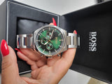 Hugo Boss Pioneer Green Dial Silver Steel Strap Watch for Men - 1513868 Authentic Buy Shop Now
