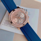 Guess Confetti Diamonds Gold Dial Blue Rubber Strap Watch For Women - W1098L6 Authentic Buy Shop Now