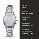Fossil Sport Tourer Chronograph Black Dial Silver Steel Strap Watch for Men - FS6045 Authentic Buy Shop Now
