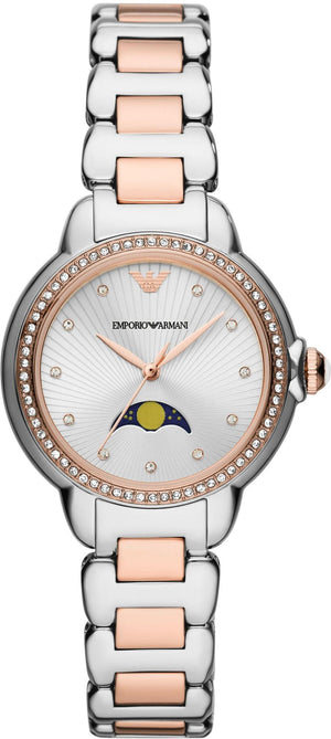 Emporio Armani Mia Three Hand Moonphase Mother of Pearl Dial Two Tone Steel Strap Watch For Women - AR11567 Authentic Buy Shop Now