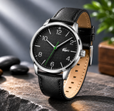 Lacoste Vienna Black Dial Balck Leather Strap Watch for Men - 2011074 Authentic Buy Shop Now