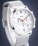 Fossil Neutra Chronograph White Dial Silver Mesh Bracelet Watch for Men - FS5382 Authentic Buy Shop Now