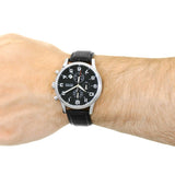 Hugo Boss Aeroliner Chronograph Quartz Black Dial Black Leather Strap Watch For Men - HB1512448 Authentic Buy Shop Now