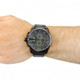 Diesel Mega Chief Chronograph Grey Dial Grey Steel Strap Watch for Men - DZ4282 Authentic Buy Shop Now