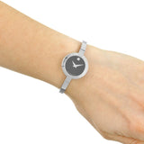 Movado Bela Black Dial Silver Steel Strap Watch For Women - 0606595 Authentic Buy Shop Now
