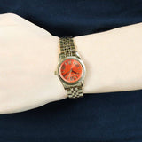 Michael Kors Lexington Quartz Orange Dial Gold Steel Strap Watch For Women - MK3284 Authentic Buy Shop Now