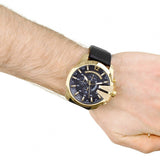 Diesel Mega Chief Chronograph Black Dial Black Leather Strap Watch For Men - DZ4344 Authentic Buy Shop Now