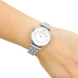 Emporio Armani Gianni T-Bar Mother of Pearl Dial Silver Stainless Steel Watch For Women - AR1908 Authentic Buy Shop Now