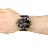 Diesel Mr Daddy 2.0 Chronograph Black Dial Black Leather Strap Watch For Men - DZ7348 Authentic Buy Shop Now