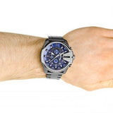 Diesel Mega Chief Chronograph Blue Dial Black Steel Strap Watch For Men - DZ4329 Authentic Buy Shop Now