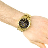 Michael Kors Brecken Chronograph Quartz Black Dial Gold Steel Strap Watch For Men - MK8481 Authentic Buy Shop Now