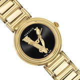 Versace V Virtus Quartz Black Dial Gold Steel Strap Watch For Women - VET300121 Authentic Buy Shop Now
