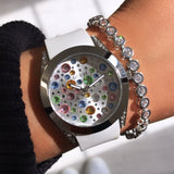 Guess Wanderlust Crystals Silver Dial White Rubber Strap Watch for Women - W1059L1 Authentic Buy Shop Now