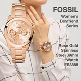 Fossil Boyfriend Multifunction Rose Gold Dial Rose Gold Steel Strap Watch for Women - ES3885 Authentic Buy Shop Now