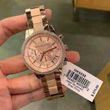 Michael Kors Ritz Chronograph Rose Gold Dial Rose Gold Steel Strap Watch For Women - MK6598 Authentic Buy Shop Now