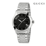 Gucci G Timeless Diamonds Black Dial Silver Steel Strap Watch For Women - YA126408 Authentic Buy Shop Now