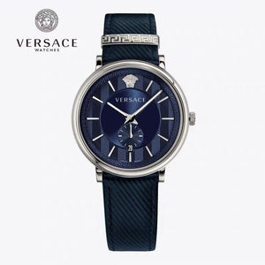 Versace Menifesto Quartz Blue Dial Blue Leather Strap Watch For Men - VBQ01017 Authentic Buy Shop Now