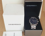 Emporio Armani Gianni Chronograph Blue Dial Silver Steel Strap Watch For Men - AR80013 Authentic Buy Shop Now