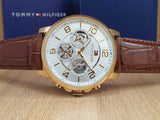 Tommy Hilfiger Keagan Quartz Silver Dial Brown Leather Strap Watch for Men - 1791291 Authentic Buy Shop Now