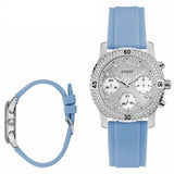 Guess Confetti Crystal Silver Dial Blue Rubber Strap Watch For Women - W1098L3 Authentic Buy Shop Now