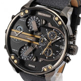 Diesel Mr Daddy 2.0 Chronograph Black Dial Black Leather Strap Watch For Men - DZ7348 Authentic Buy Shop Now