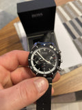 Hugo Boss Chronograph Black Dial Black Leather Strap Watch for Men - 1513864 Authentic Buy Shop Now